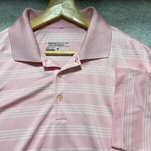 Nike Golf Tour Performance Pink Striped Dri-FIT Polo Shirt Mens Large L